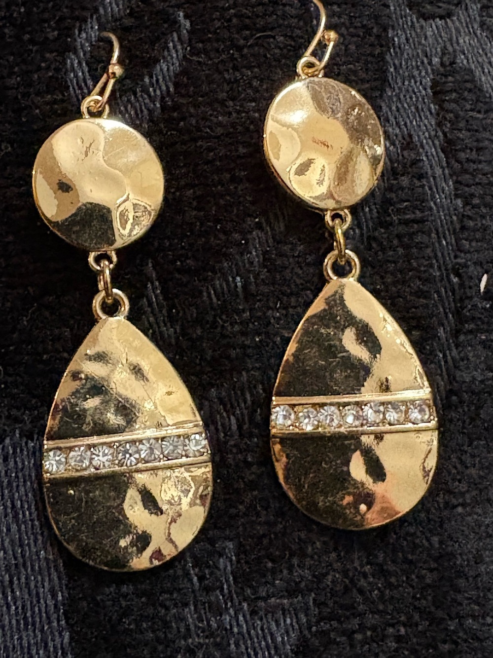 Gold Teardrop Dangle Earrings with Crystal Accent